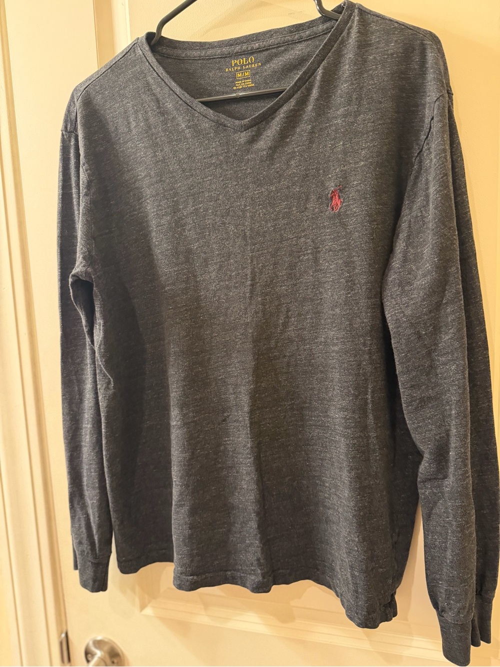 Polo by Ralph Lauren Charcoal Long-Sleeve V-Neck with Red Pony